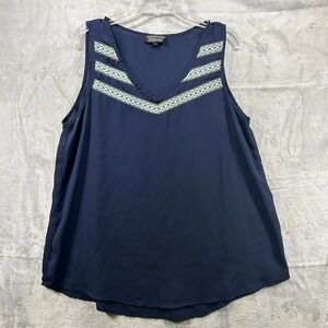 Papermoon Women's Top Size Large Sleeveless Navy-Blue V‎ Neck Workwear Office
